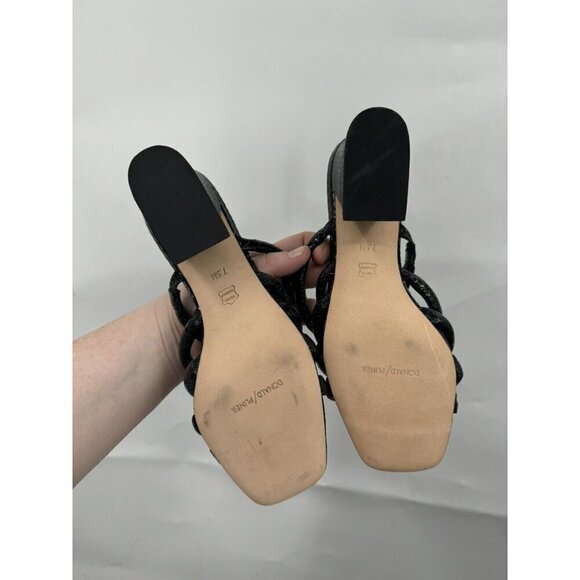 Donald J. Pliner Sandal Heels Women 7.5 Black Reptile‎ Snake Print Block Chunky - Picture 2 of 7